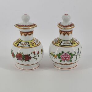 Chinese Painted Porcelain Sauce Bottles with Lids Set of 2
